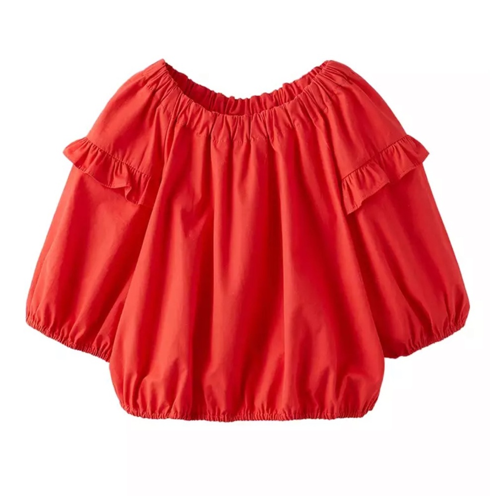 Zara Vibrant Red Puffed Blouse Ruffle Top